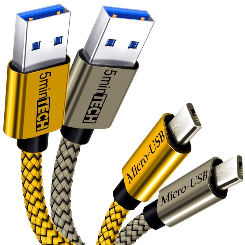 (2 Pack) USB Nylon Braided Cord Cable Charger for Smart phone (white+Gold)