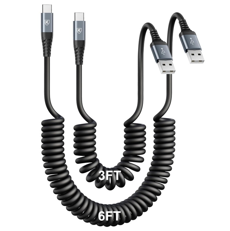USB Type C Charger Cable Fast Charging [3FT+6FT], 2Pack Coiled USB A to USB C…