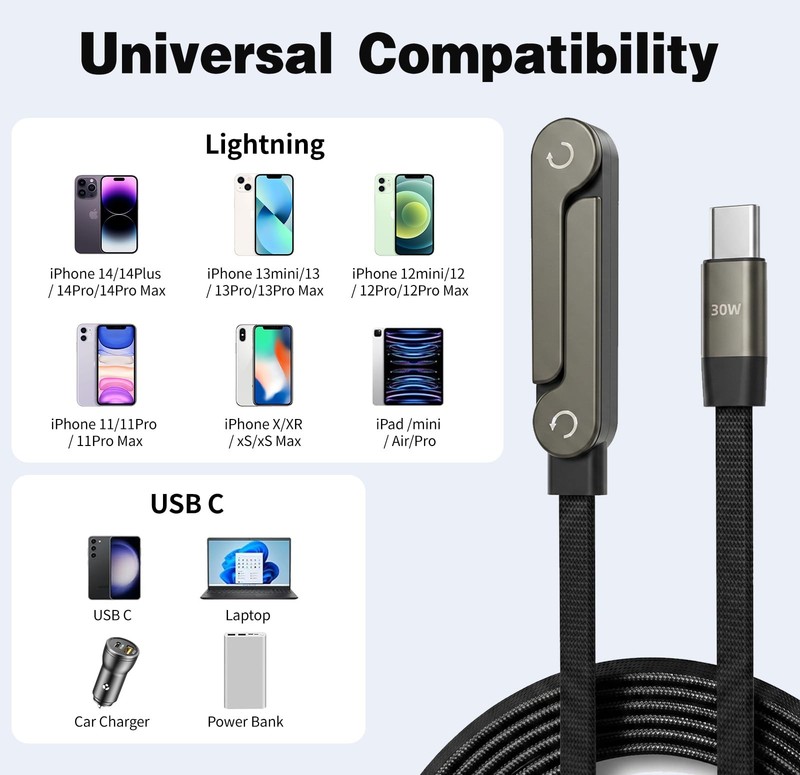 USB to Lightning 2 in 1 Invisible Holder Charger Cable, MFi Certified 30W PD ... gallery