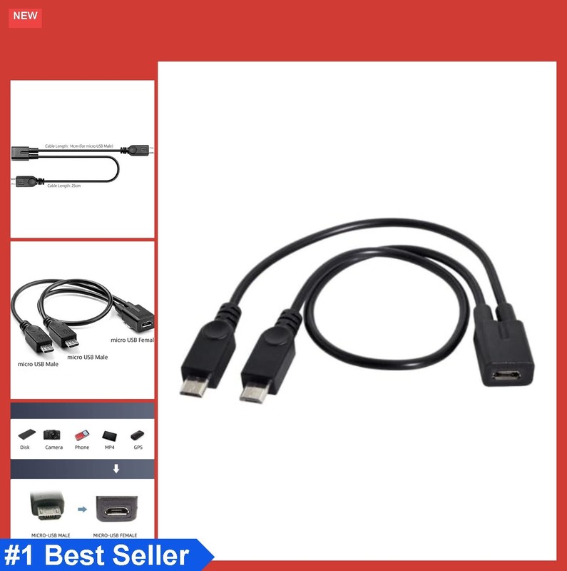 Micro USB Y Splitter Cable 1 to 2 Charging Extension for Two Devices Black