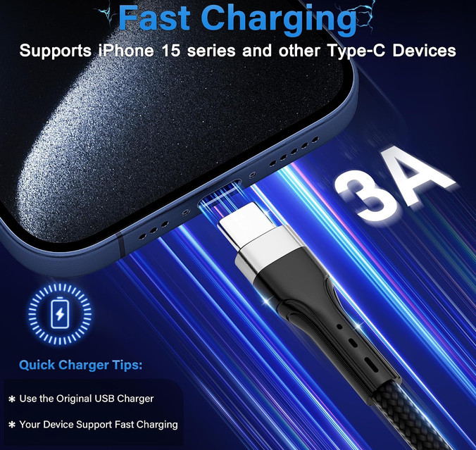2 Pack USB C to USB C Premium Cable 4FT Braided 60W Fast Charging Black gallery
