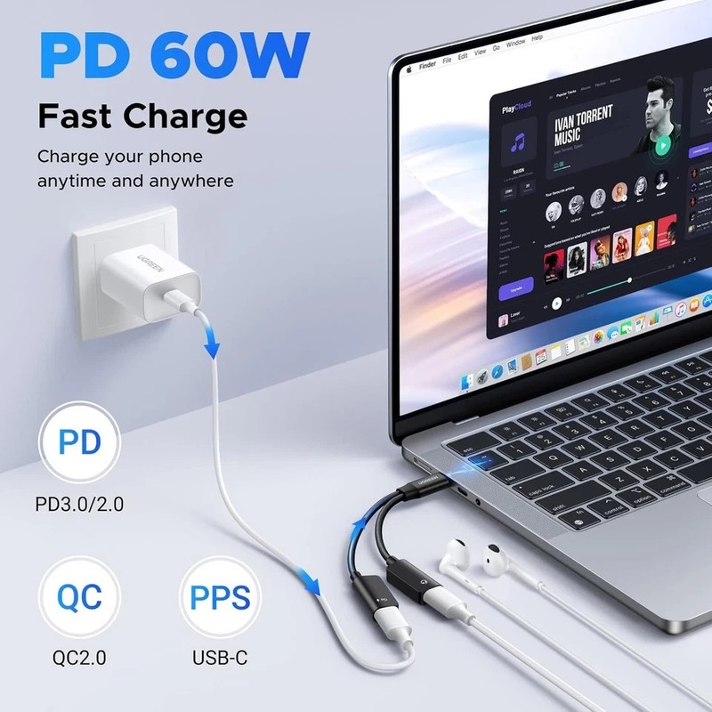 Magnetic USB C Splitter 1 in 2 Out Dual USB C Headphone and Charger Type C Audio gallery