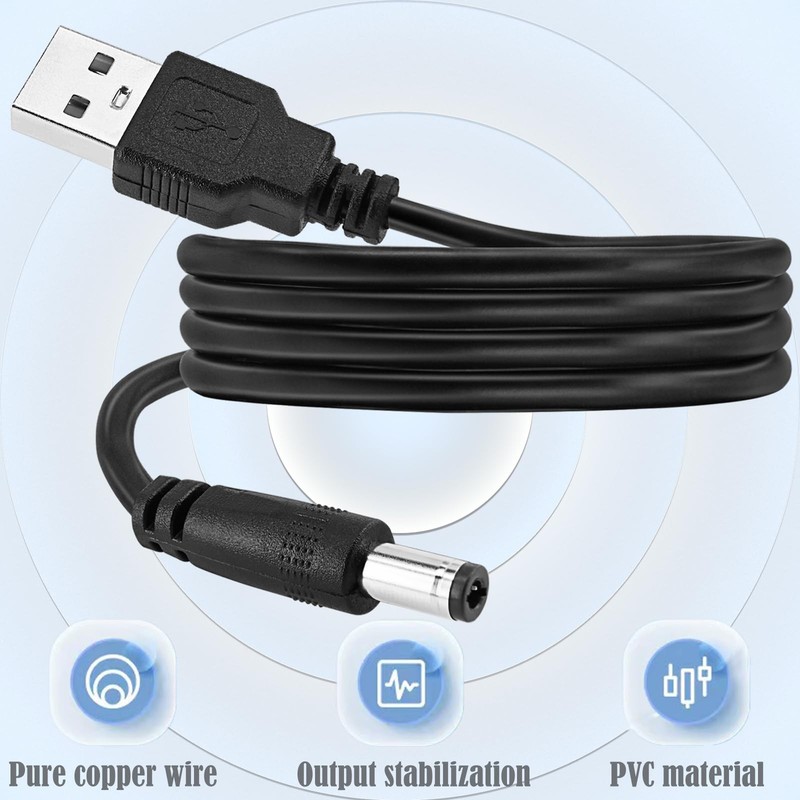 Universal USB to DC Power Cable, 1M/3Ft USB Charger Cord, 5V 5.5 x 2.1 mm Pow... gallery