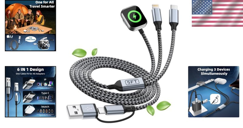 5FT 3-in-2 USB A/C Multi Charging Cable for iPhone, Watch, and Android Devices gallery