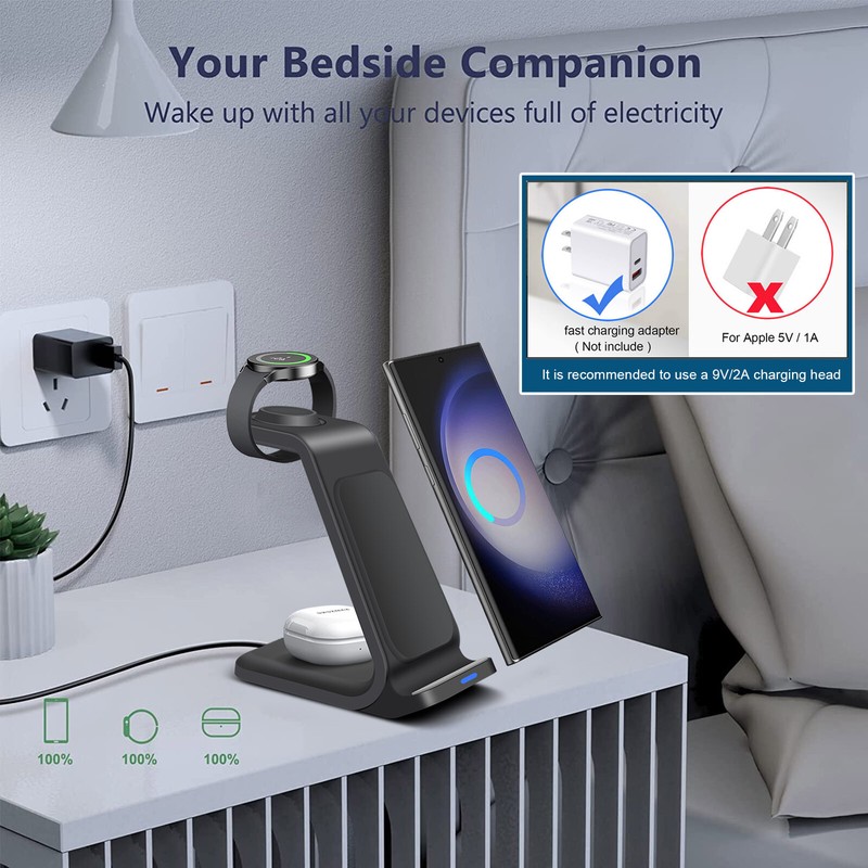 3in1 Fast Wireless Charger Dock Station For Samsung Galaxy S25 S24 Note9 Watch 7 gallery