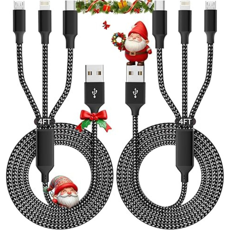 IDISON Multi Charging Cable(2Pack 4FT), 3 in 1 USB Charging Cable for Multiple