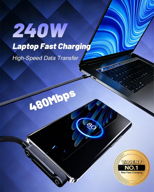 240w USB-C(Type-C) Cable,Invisible Holder Charger Cable with Stand,2PCS Porta... gallery