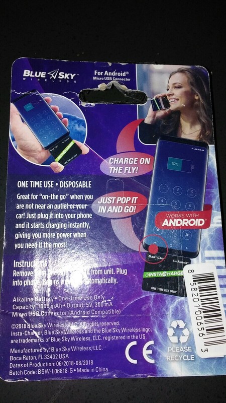 2 Android Instacharger Micro USB Connector One-Time Use LOT of 2 gallery