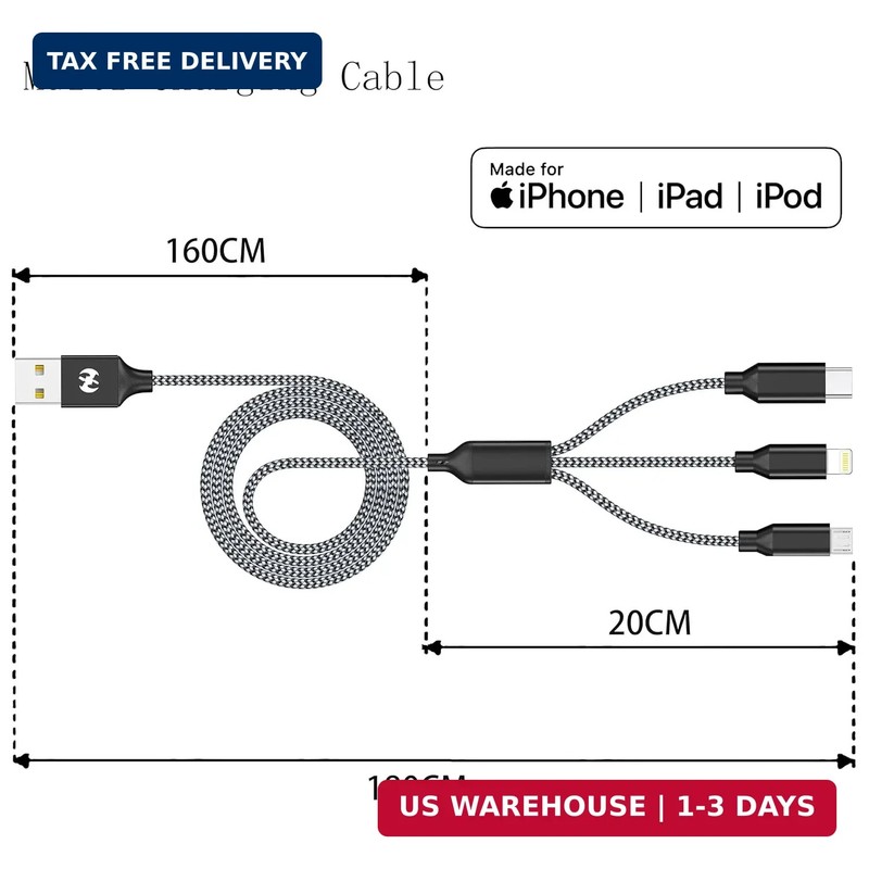 Xnewcable Multi Charging Cable 6ft 2Pack 3 in 1 Charger Cord, Multiple Rapid Nyl gallery