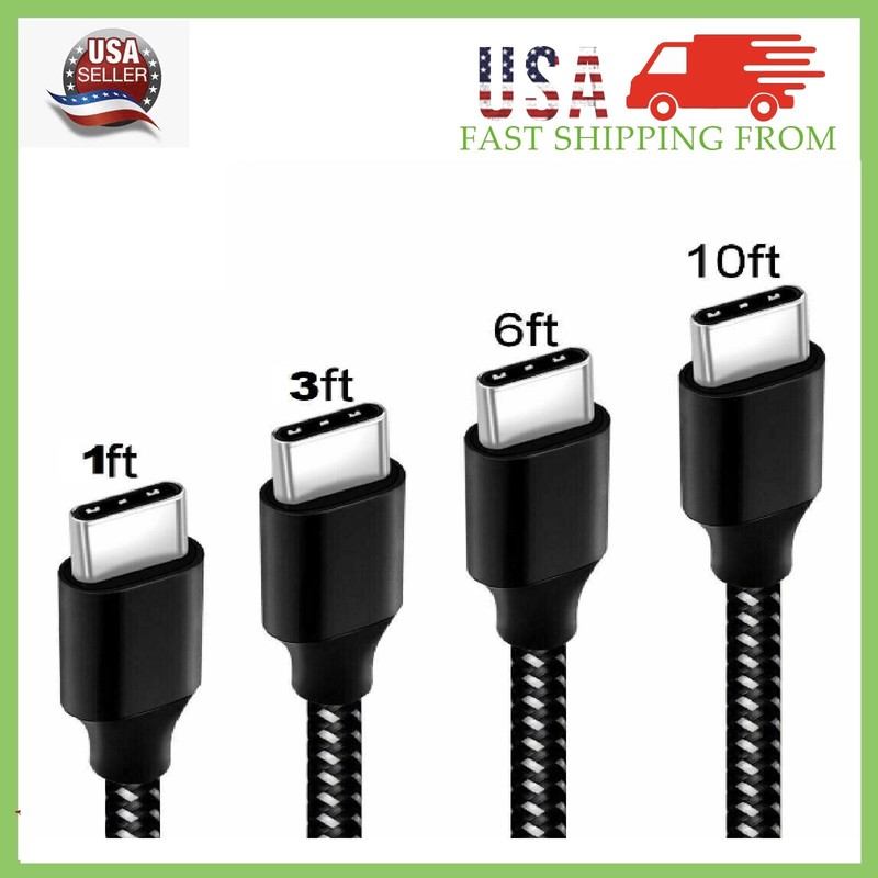 Braided USB C Type-C Fast Charging Data SYNC Charger Cable Cord 1/3/6/10FT LONG