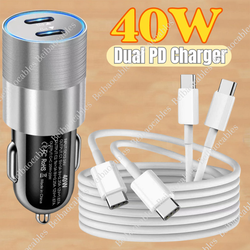 Type C Fast 40W Car Charger PD Adapter Cable For iPhone 15 14 13 12 11 iPad Pro