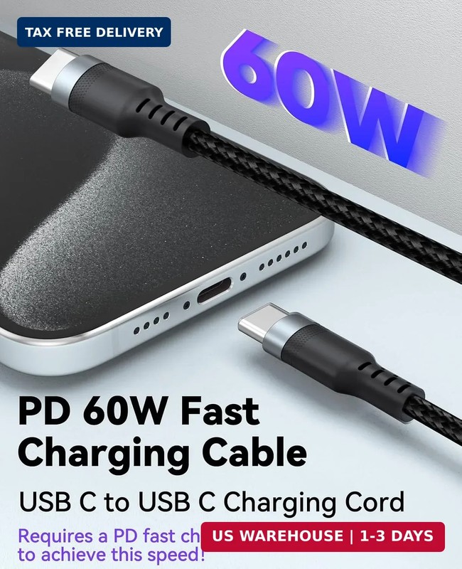15ft USB C Cable Fast Charging 60W, Long USBC to USB-C Charge Cord 15 Foot Type gallery