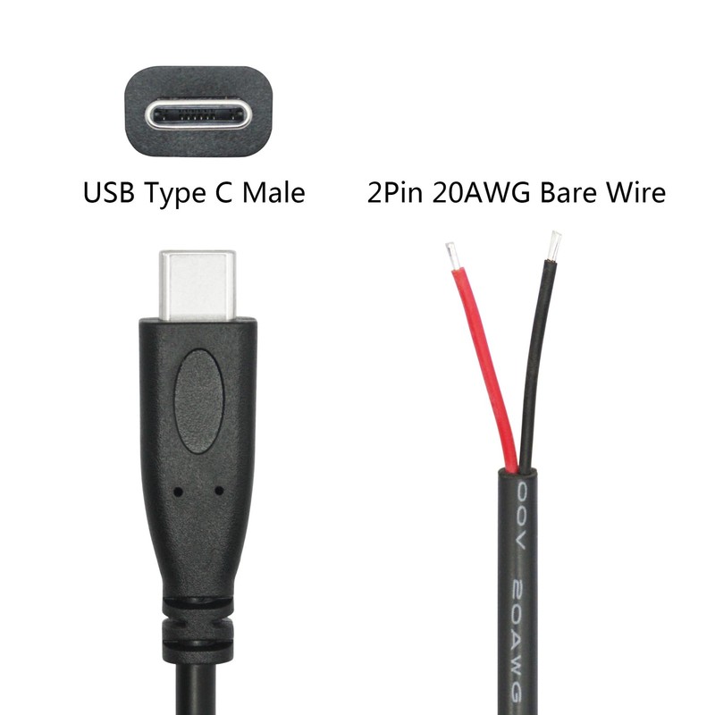 Short USB C to 2 Pin Bare Wire Open End Power Cable 10inch, 20AWG 5V USB Type... gallery