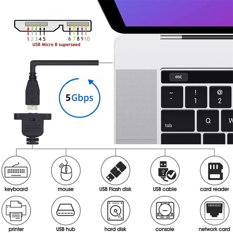 Type-A USB 3.0 Female to Micro 3.0 Type-B Female Screw Mount Extension 5Gbps gallery