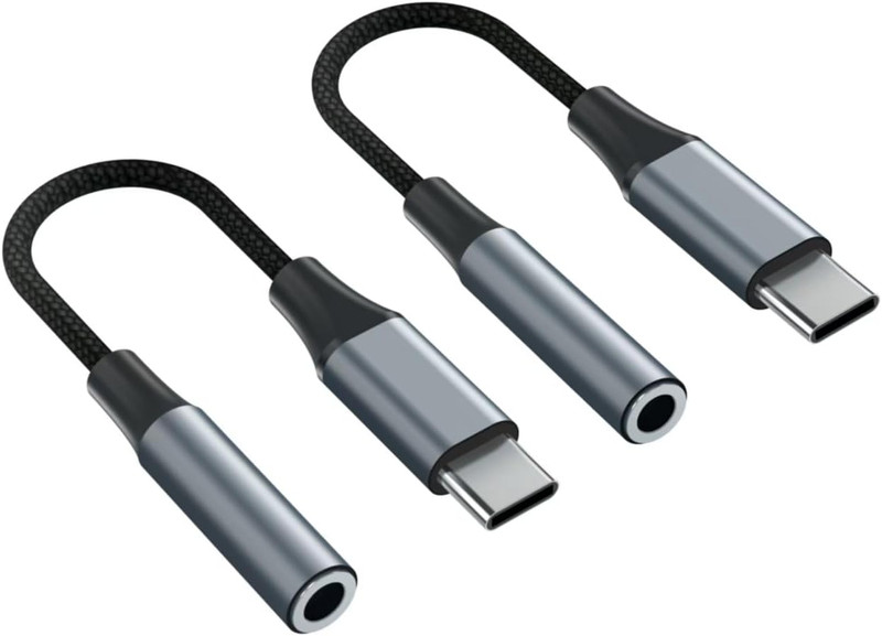 2Pcs USB-C to 3.5mm Female Adapter, Metal Case, Compatible with Samsung S20+/S21