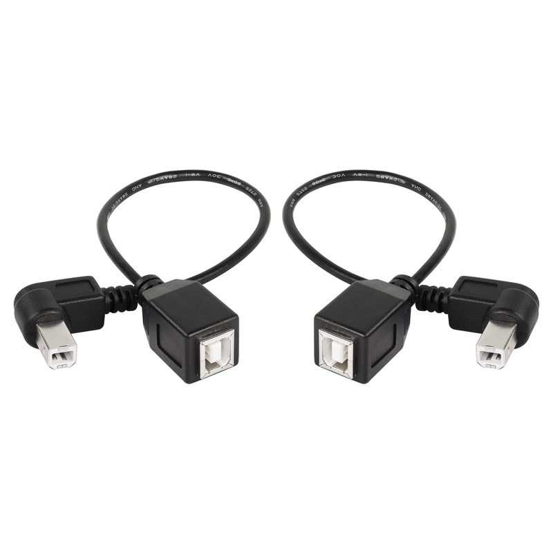 2 Pack USB 2.0 Type-B Cable Right + Left Angle Printer Extension Short
