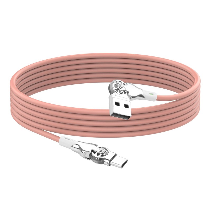 USB A To USB C 180 Rotating Cable 3A Fast Charging Data Sync Pink 6.6FT PC