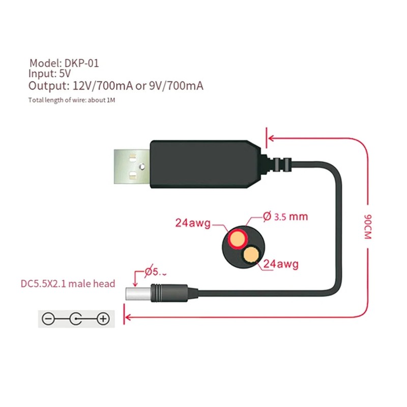 USB Boost Cable DC 5V to 12V 1A Step Converter Adapter USB Cable with8702 gallery