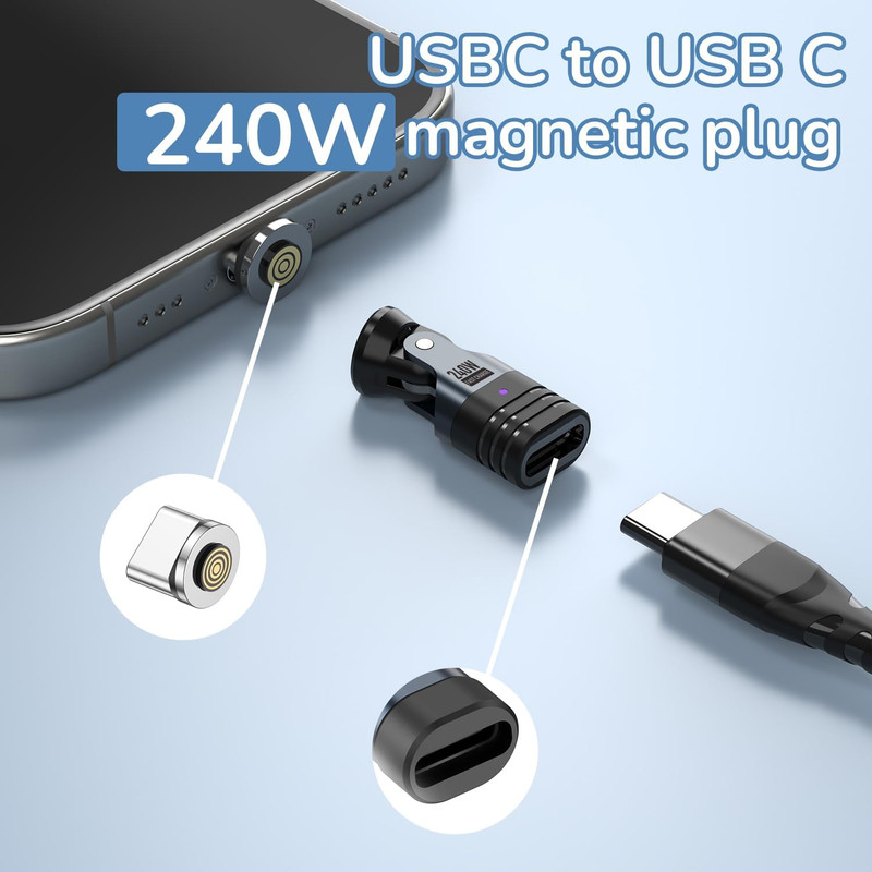 USB Magnetic Adapter 240W(3Pack),Can Be -Cord into Right Angle Magnetic USB C... gallery