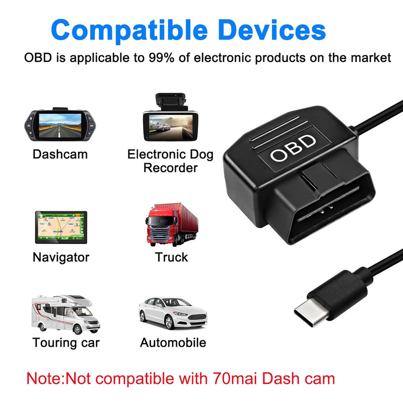 XMSJSIY OBD Power Cable for Dash Camera Type C OBD2 Power Cable Adapter Hardwire gallery