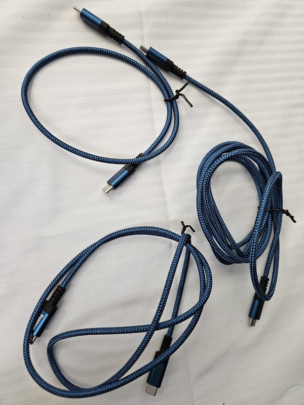 Lot Of 3 Blue Braided Usb C To Usb C Cables 6ft,3ft, 20 Inches