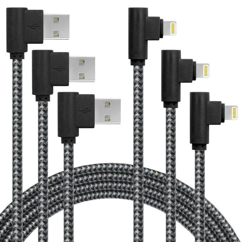 3Pack 10FT [The Most Durable Cable] 90 Degree Charging 10 ft, Black Gray
