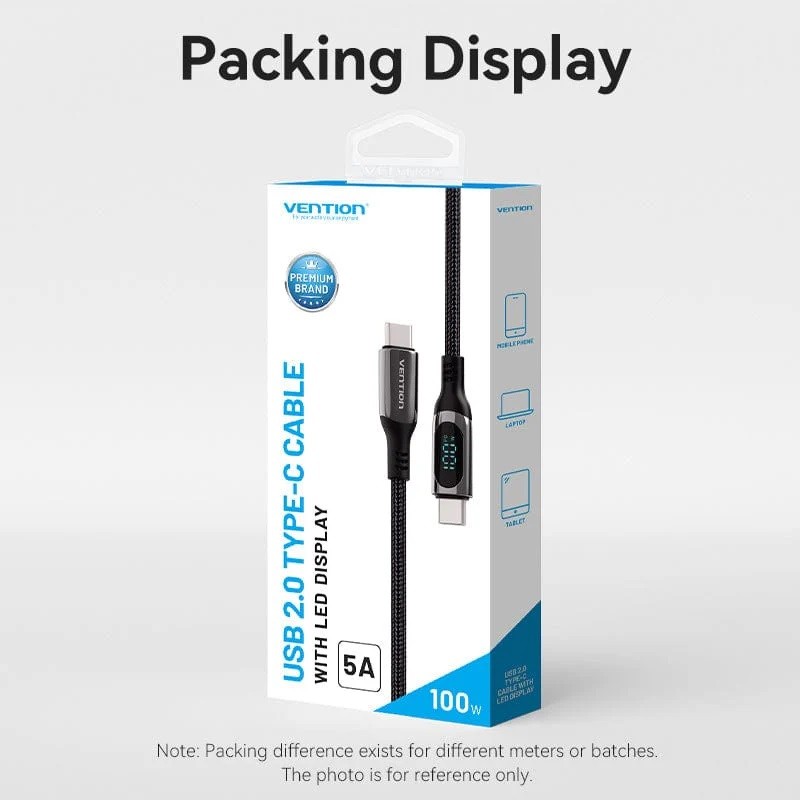 Vention USB Type-C to Type-C Cable Data Transfer 480Mbps PD100W With LED Display