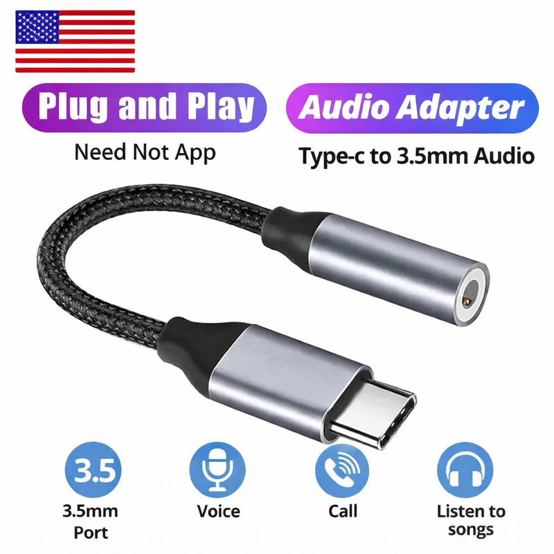 USB TYPE C TO 3.5mm AUX AUDIO HEADPHONE EARPHONE ADAPTER JACK+