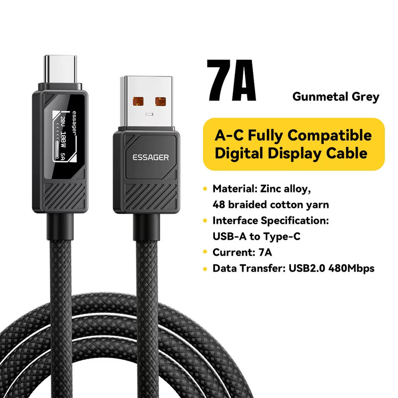 100W Type C to C Cable With Digital Display PD Fast Charging Cable for MacBook P