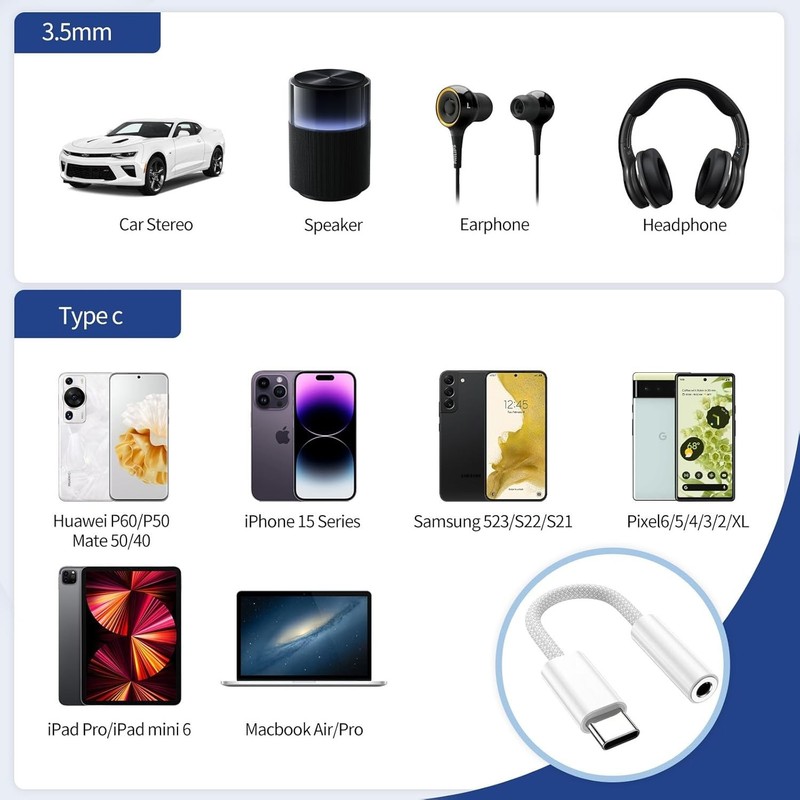 2 USB-C Type C Adapter Port to 3.5MM Aux Audio Jack Earphone Headphone Cable gallery
