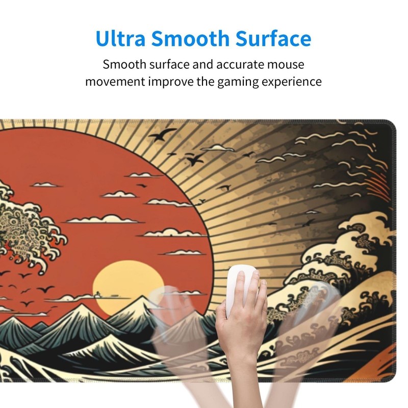 Japanese Wave Raising Sun Gaming Mouse Pad XL, Large Non Slip Rubber Mousepad... gallery