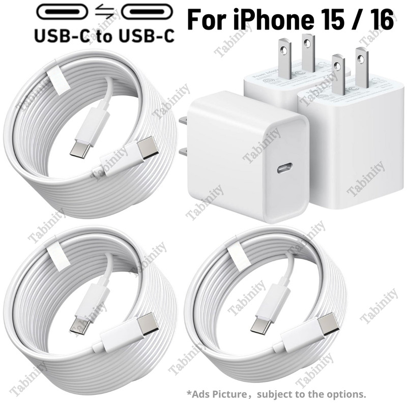 For iPhone 16 15 Pro Max Plus iPad Samsung PD 20W Fast Charger Dual USB C Cable