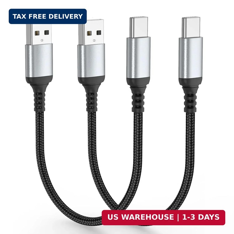 Short USB to USB C Cable 1FT, 2 Pack Short USB A to USB C Cable Fast Charging, D