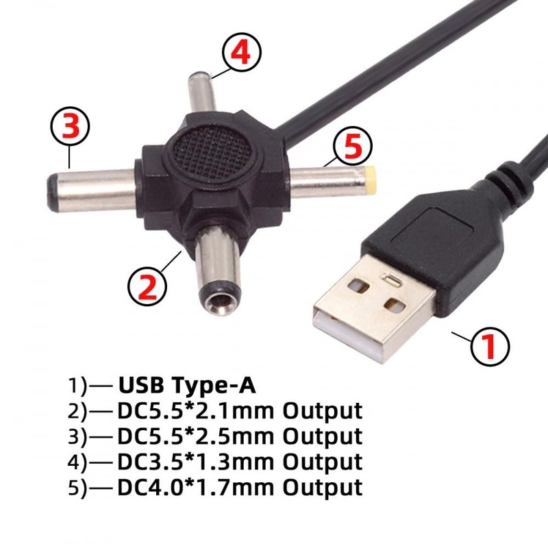 Cable USB 2.0 -A to 4-in-1 DC 5V 5.5x2.5mm 5.5x2.1mm 4.0x1.7mm 3.5x1.3mm Powe... gallery