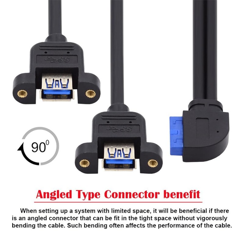 Left Angled 90 Degree 5Gbps 2 Ports USB 3.0 Female to 19/20Pin Header Screw M... gallery