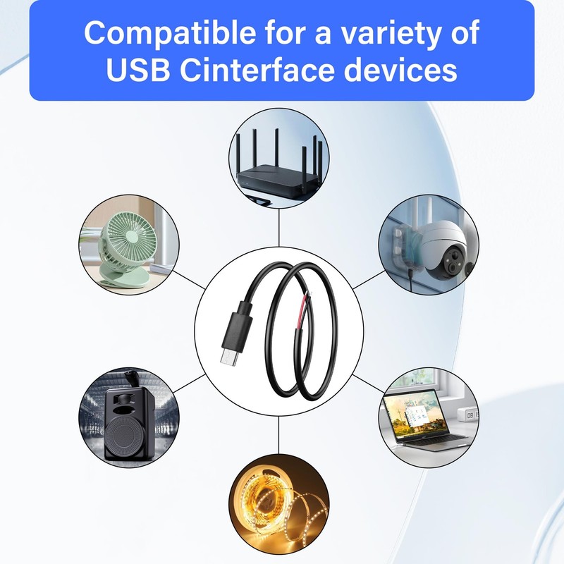 2 PCS 0.5M USB C Male Pigtail Cable 5V to 2 Pin Bare Wire Power Repair Cord gallery