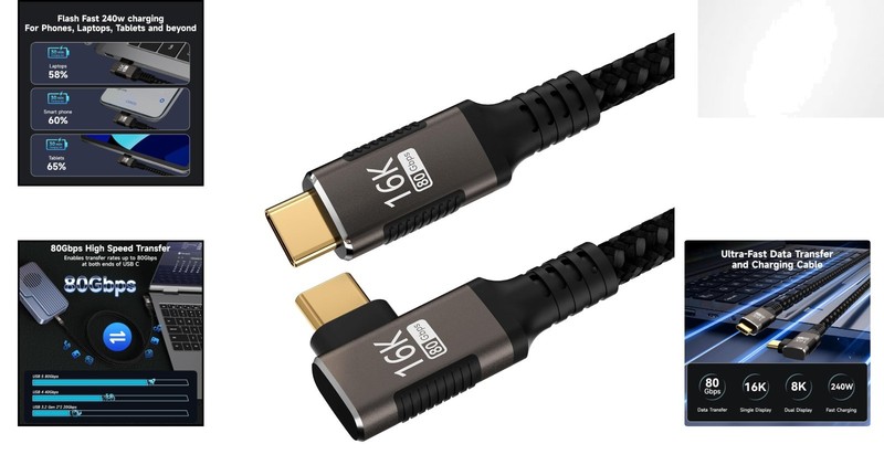 Nylon Braided 3.3FT USB-C Cable - 240W Power & 80Gbps Speed for Thunderbolt gallery