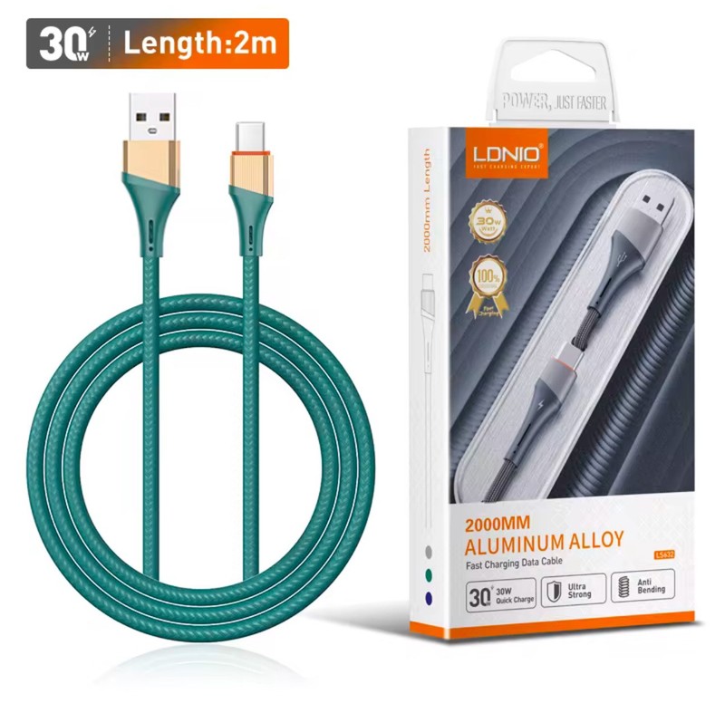 Ldnio 30W Quick Charging Cable – USB to Type C – 6Ft Cable – Color Green Only