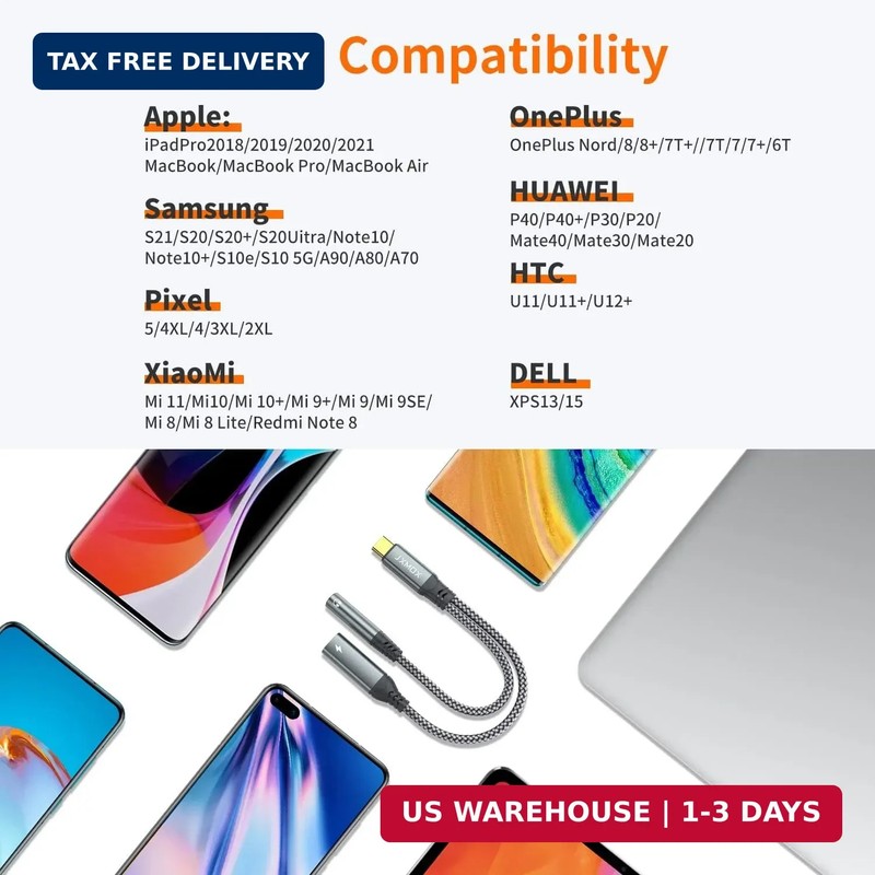 USB C to 3.5mm Headphone and Charger Adapter, 2-in-1 USB Type C to Aux Jack Dong gallery