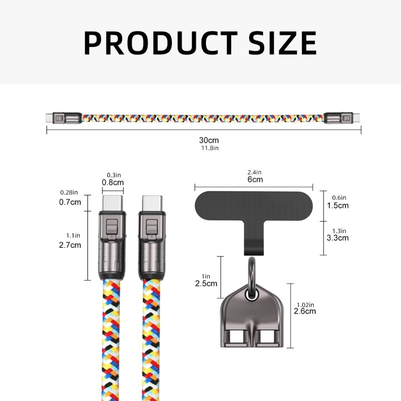 Multifunctional Phones Lanyard Charging Data Cable Cord 2 in 1 USB C Power Wire gallery