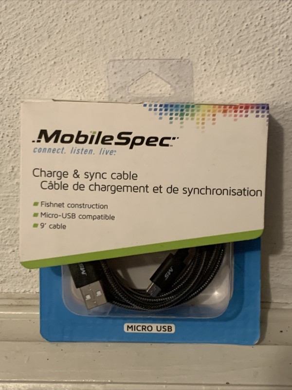 MobileSpec MBS06111 9-Feet Micro to USB Charge and Sync Fishnet Cable Black