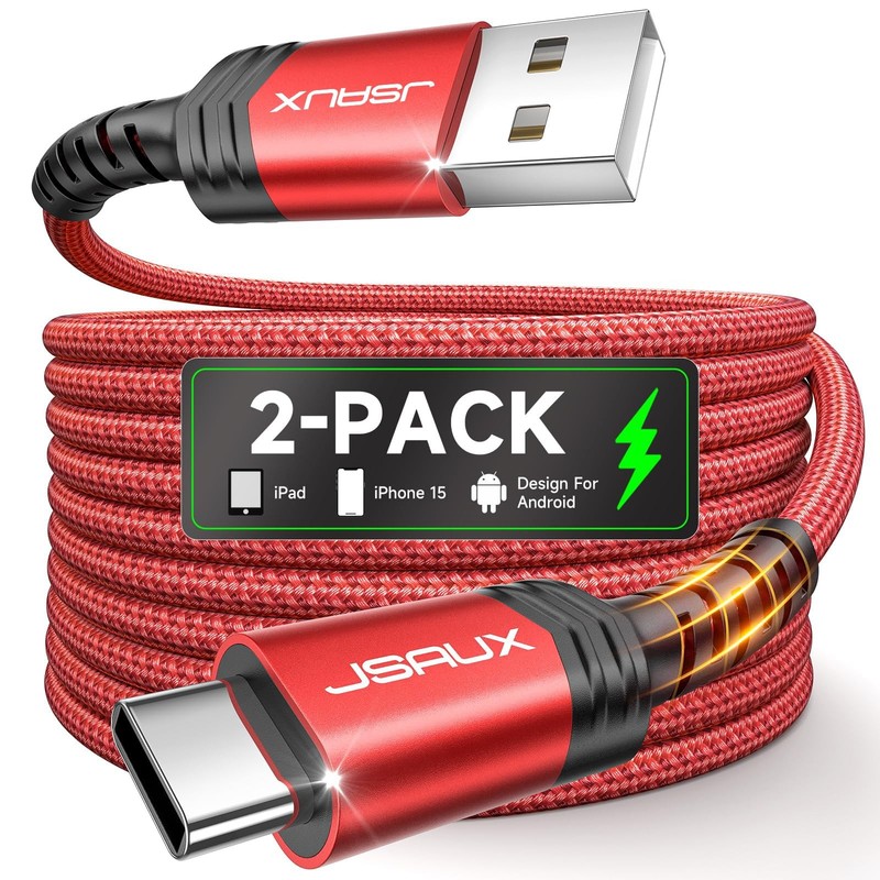 JSAUX USB C Cable [2-Pack 15Ft], USB a to USB Cord Fast Charging for Iphone Air,