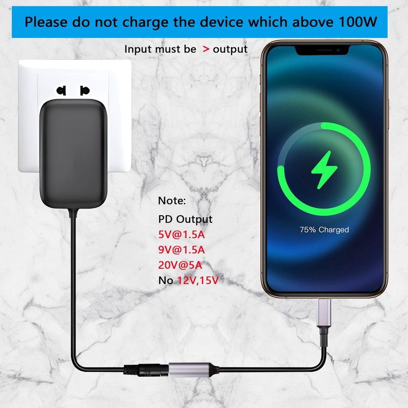 PD 100W DC 7.4mm x 5.0mm Female(7.4 x 0.6mm) Input to USB Power Charging Cabl... gallery