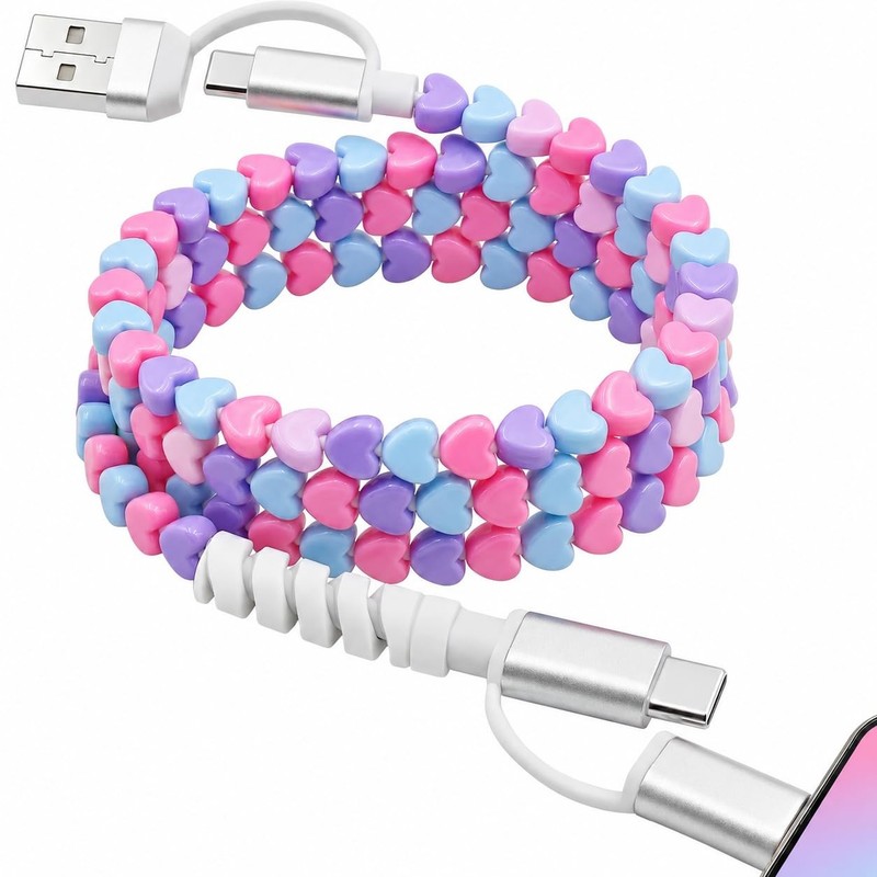 4-in-1 Beaded Charging Cable, MFi Certified, Works with CarPlay, 3.3FT 60W Fa…