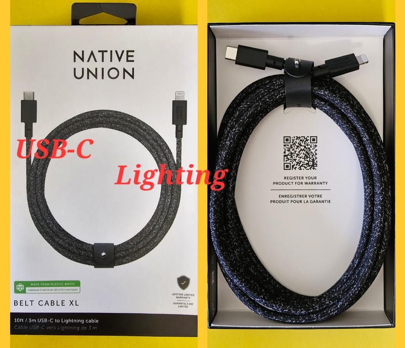 Native Union USB-C Cable MFI XL 10′ for iPhone 14 13 12 11 Pro Max cosmo