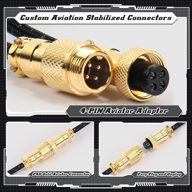 C03 Custom Braided Coiled USB C to A Keyboard Cable Black Extendable Spiral gallery
