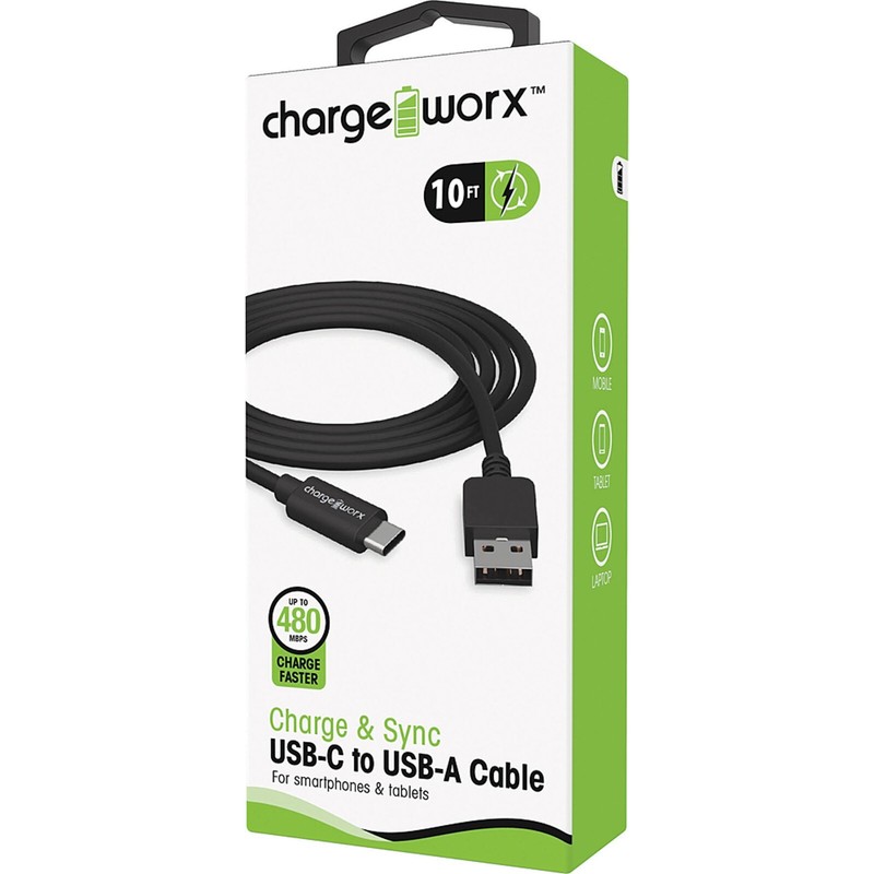 Android USB-C to USB-A Cable – Black 10ft Fast Charging