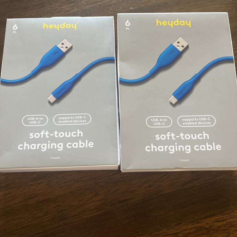 Heyday 6 Ft. USB-A To USB-C Soft Touch Charging Cable Turquoise Lot Of 2
