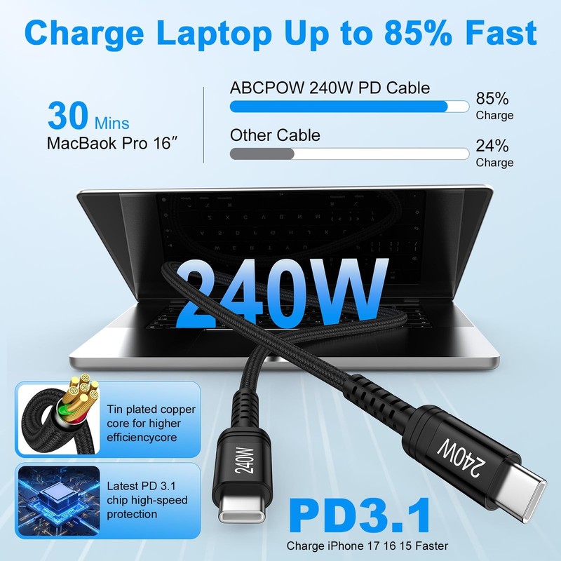 240W Google Pixel Super Fast Charger Cable USB C to C Charging Cord 3FT Lead gallery