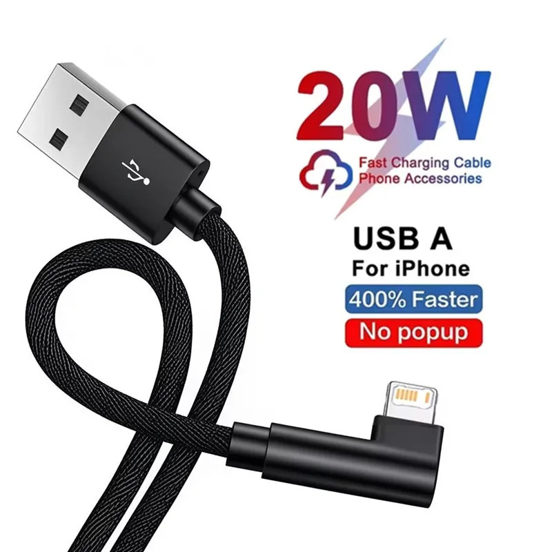 90 Degree Elbow Fast Charging Cable for iPhone 11 12 mini 13 Pro 14 Plus XS Max gallery